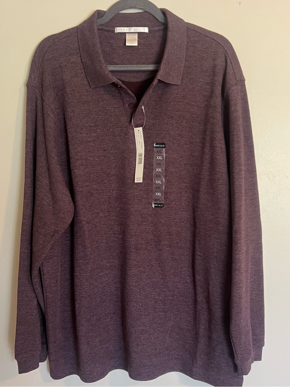 Perry Ellis Men's Long-Sleeve Polo Shirt - Plum